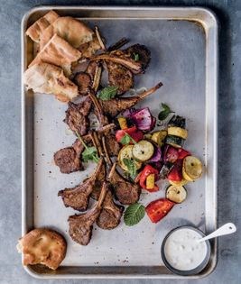 Moroccan-spiced lamb chops with vegetable kebabs & cucumber raita