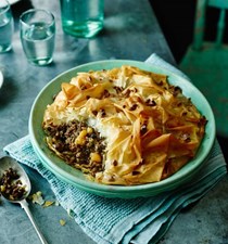 Moroccan spiced lamb pie with almonds and apricots