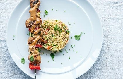 Moroccan spiced turkey kebabs with bulgur salad
