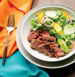 Moroccan steak salad with fig & pistachio dressing