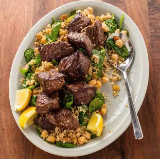 Moroccan steak tips and couscous