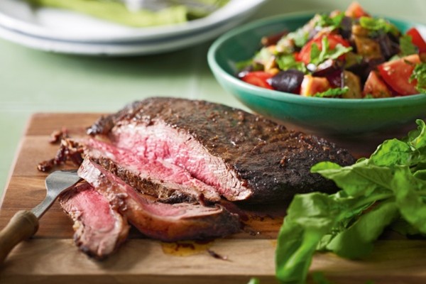 Moroccan steak with eggplant & tomato salad