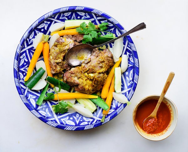 Moroccan steamed lamb shoulder (with saffron butter & red pepper oil)