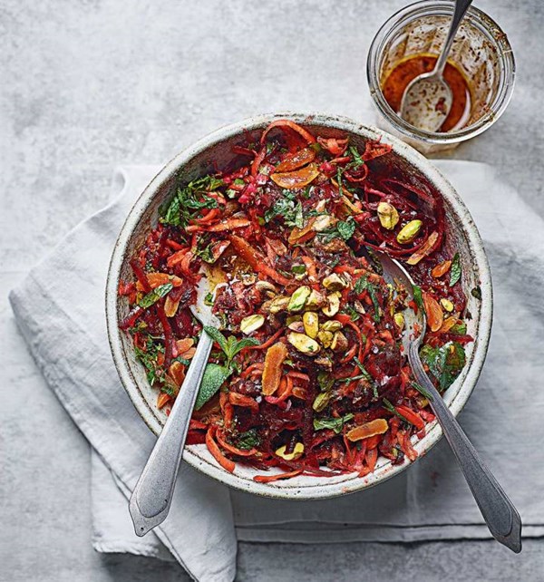Moroccan-style beetroot, carrot and pistachio slaw