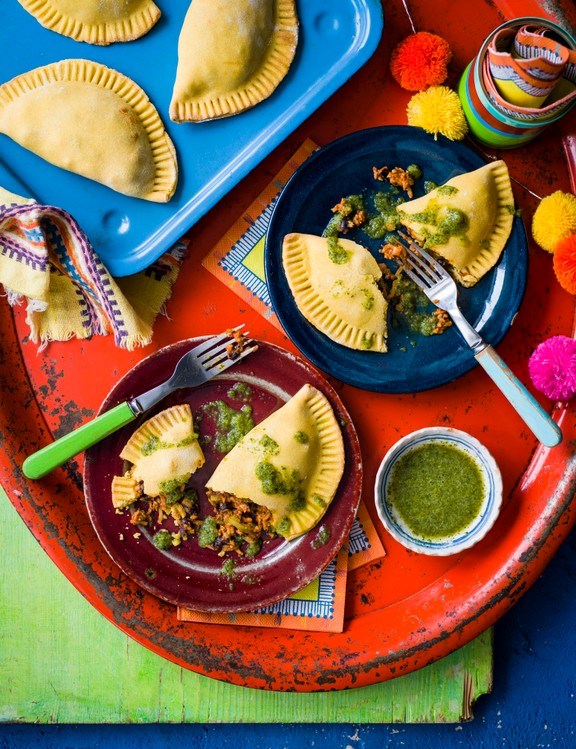 Morocho empanadas with aji chilli sauce