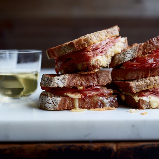 Mortadella reubens with lemon aioli
