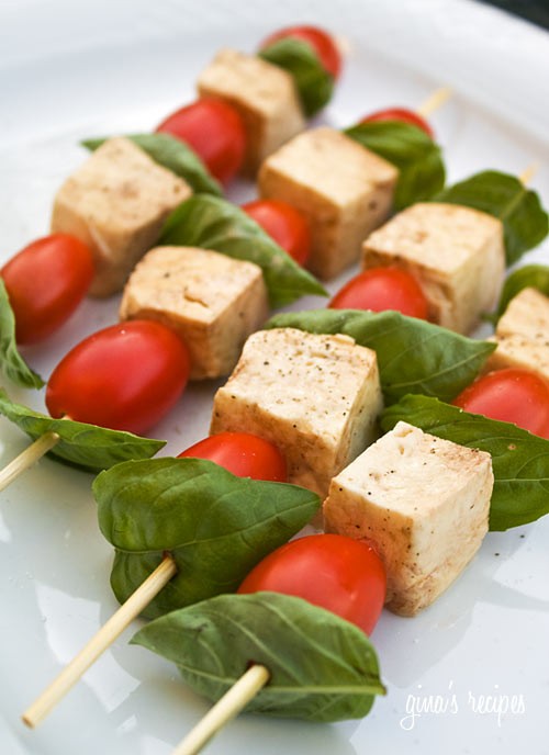 Mozzarella basil and tomato skewers