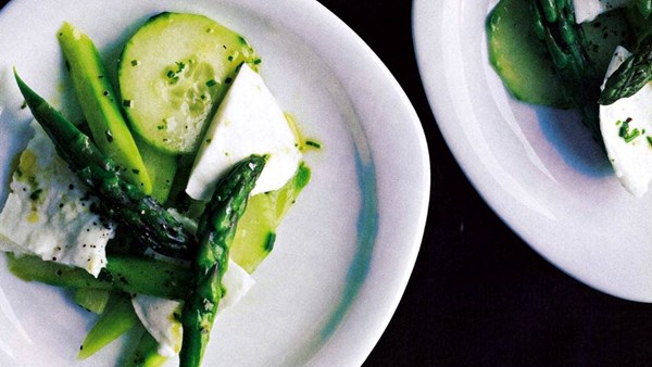 Mozzarella, cucumber and asparagus
