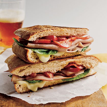 Mozzarella, ham, and basil panini
