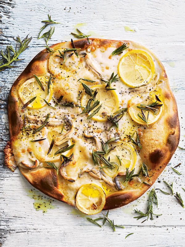 Mozzarella, lemon and anchovy flatbreads