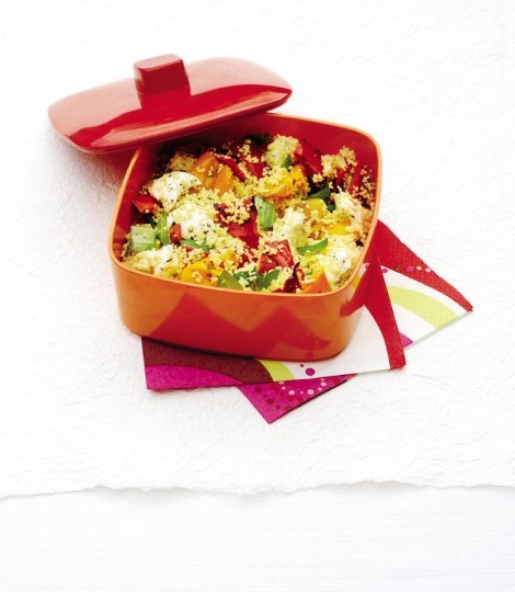 Mozzarella, mixed pepper and basil couscous