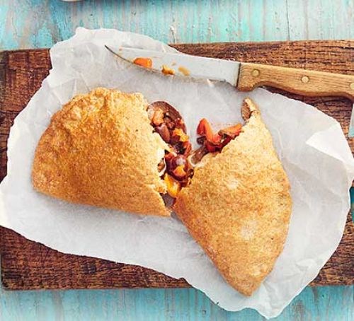 Mozzarella, pepper and aubergine calzone