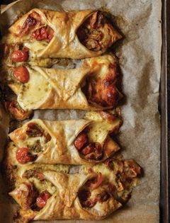 Mozzarella, pesto & cherry tomato turnovers