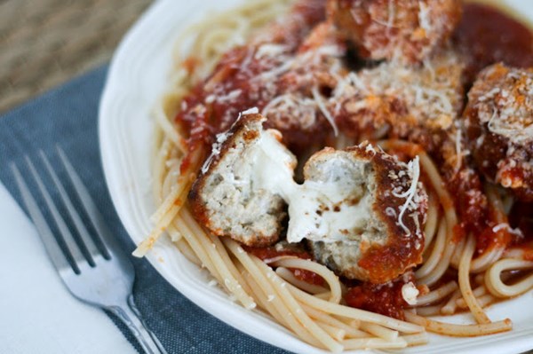 Mozzarella-stuffed chicken Parmesan meatballs