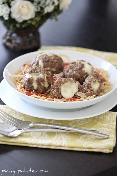 Mozzarella stuffed homemade meatballs