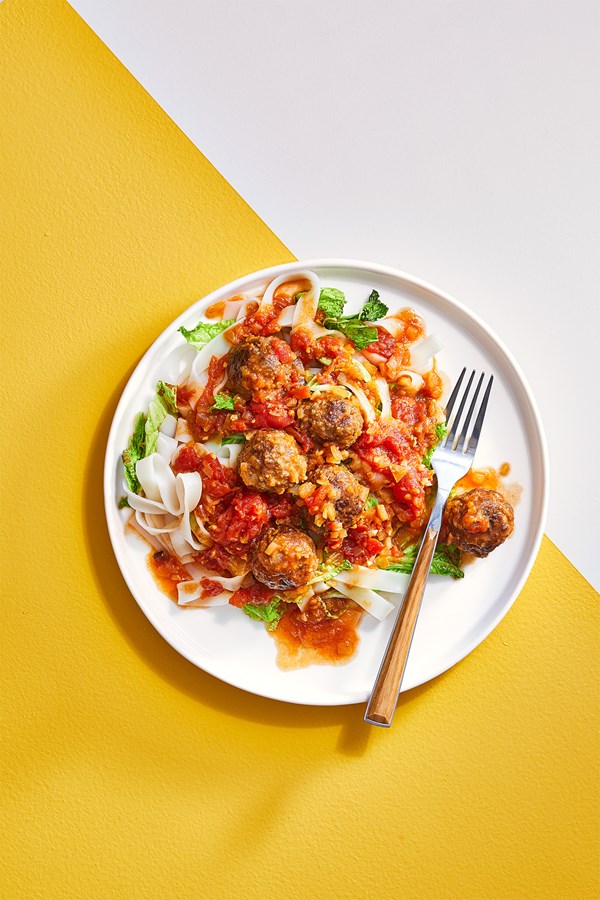 Mozzarella-stuffed kimchi meatballs