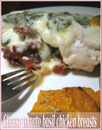 Mozzarella, sun-dried tomato and basil chicken breasts