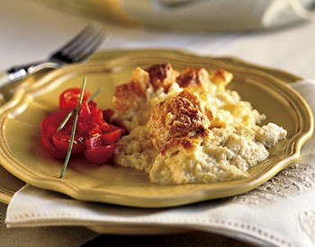 Muenster cheese soufflé with red bell pepper and tomato salad