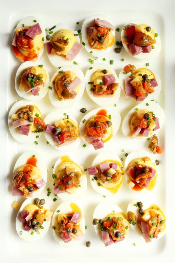Muffuletta deviled eggs