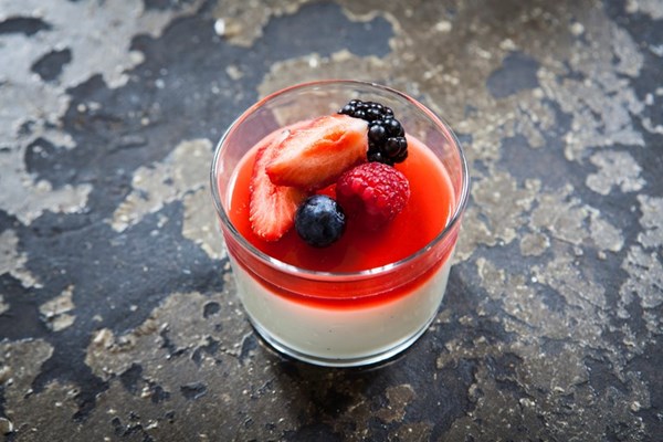 Muhallebi with strawberry jelly