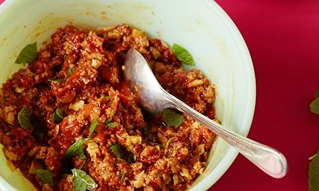 Muhammara with flatbread triangles