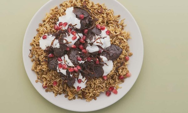 Mujadara with chicken livers