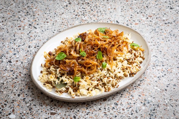Mujadara with green lentils
