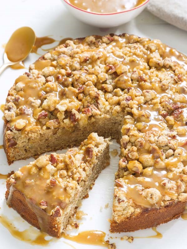 Mulled apple coffee cake [pecan streusel, caramel sauce]
