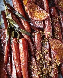 Mulled wine carrots with crispy sage breadcrumbs 