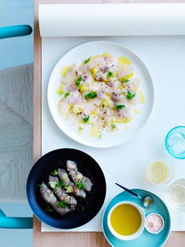 Mulloway crudo with shaved fennel, pickled shallots and lemon
