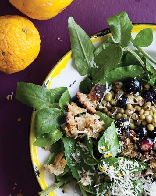 Mung bean, blueberry, & pecorino salad with watercress