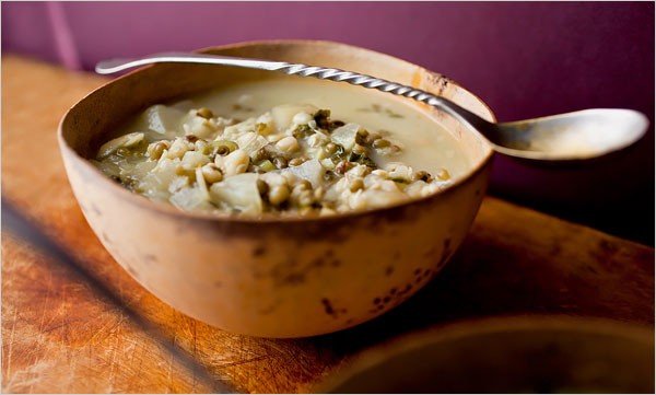 Mung bean dal with apples and coconut
