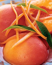 Muscat-poached peaches with lemon verbena