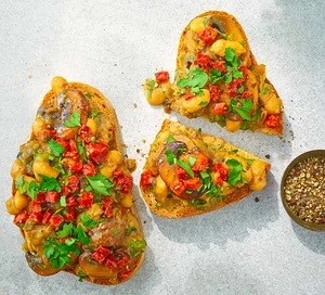 Mushroom & butter bean toasts with crispy chorizo 