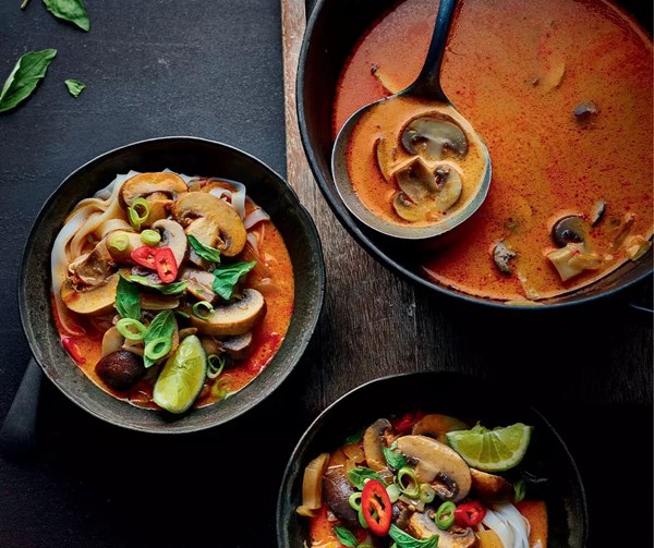 Mushroom & coconut noodle soup