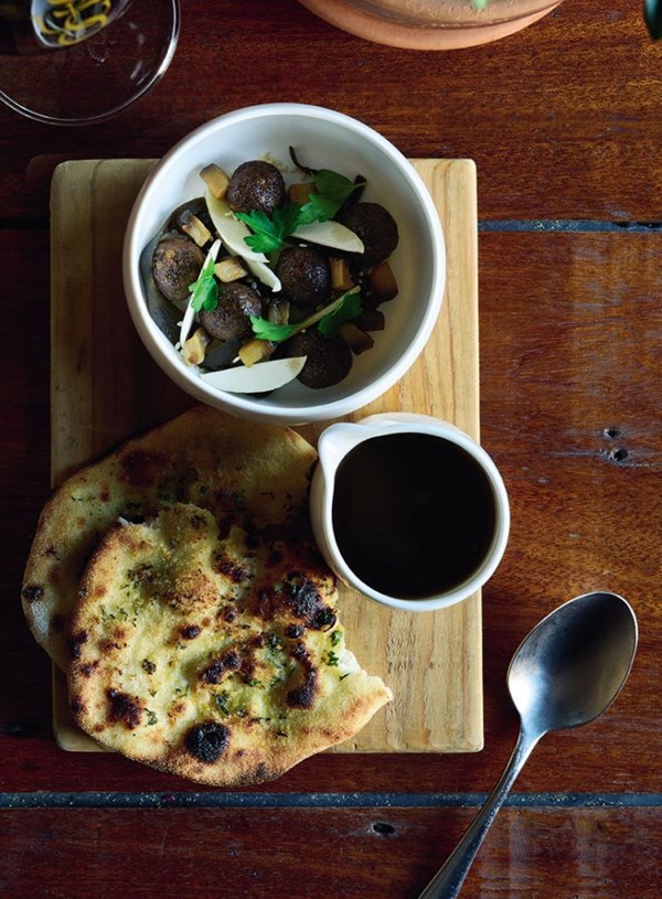 Mushroom & kombu consommé, mushroom meatballs & sesame oil