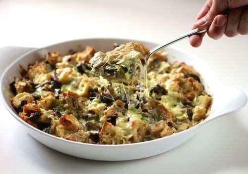 Mushroom & leek bread pudding