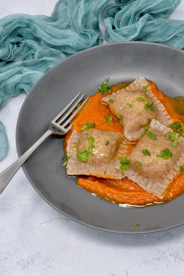 Mushroom & lentil homemade vegan ravioli