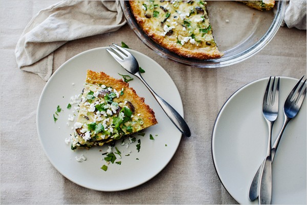 Mushroom + poblano tart in cornmeal crust