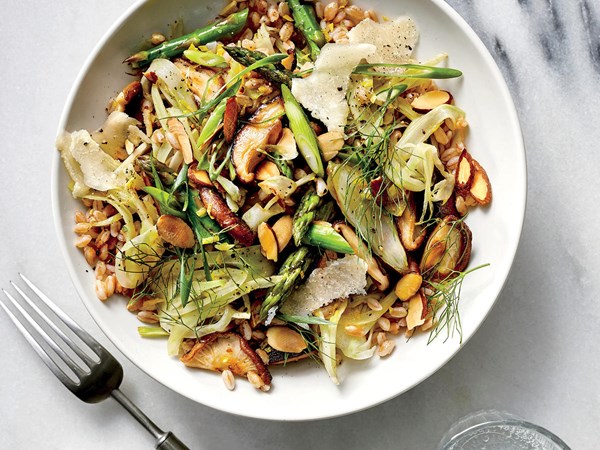 Mushroom and asparagus grain bowl