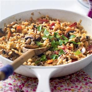 Mushroom and bacon three-grain risotto