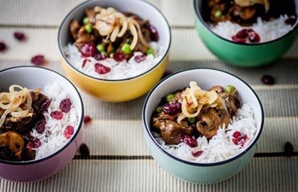 Mushroom and berry rice pots