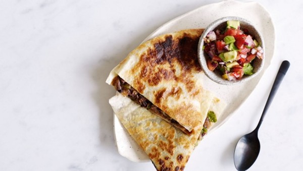 Mushroom and black bean quesadillas with tomato and avocado salsa
