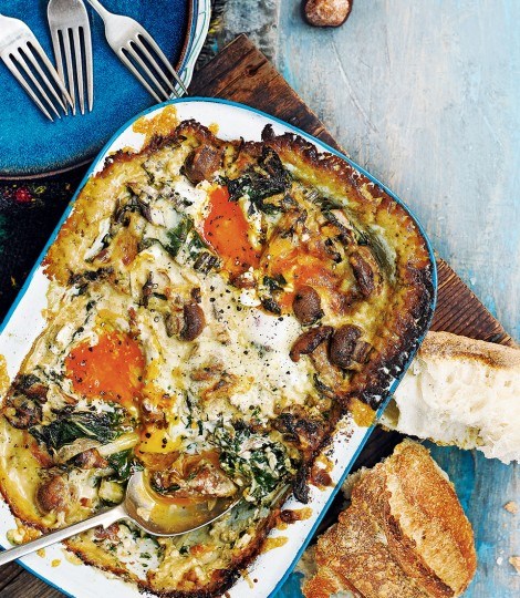 Mushroom and chard baked eggs