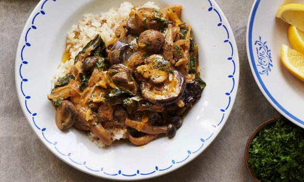 Mushroom and chard stroganoff
