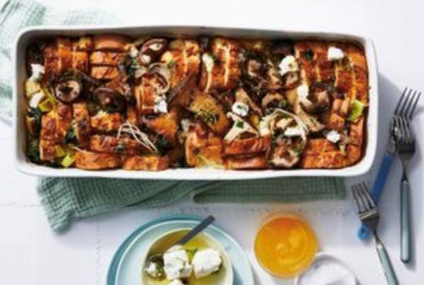 Mushroom and cheese breakfast strata