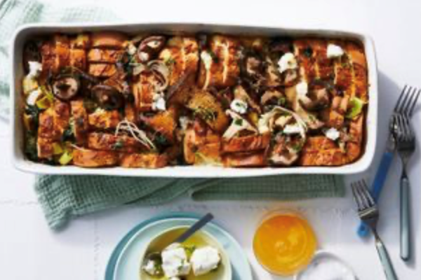 Mushroom and cheese breakfast strata