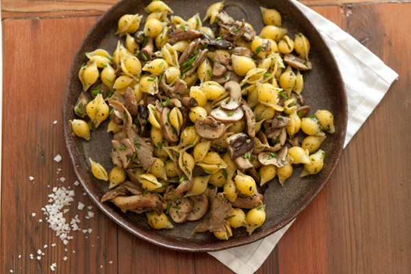 Mushroom and chive pasta