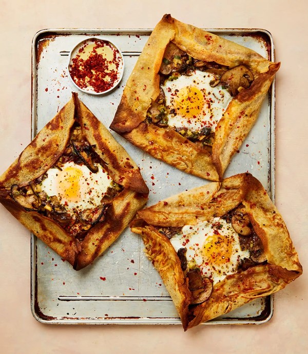 Mushroom and egg buckwheat galettes