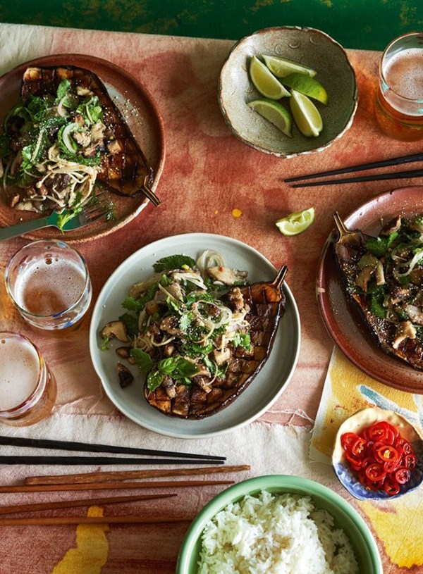 Mushroom and eggplant larb